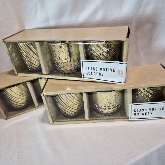 SIX VOTIVE HOLDERS! Gold Glass Votive Holders - TWO 3 PACK SETS!!! - Picture 3 of 5